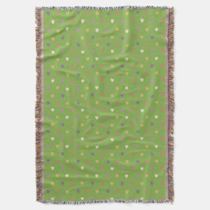 Polka hearts on greenery green throw blanket