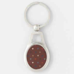 Polka hearts on kilim brown key ring