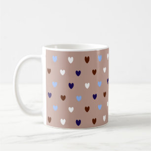 Polka hearts on pale brown coffee mug