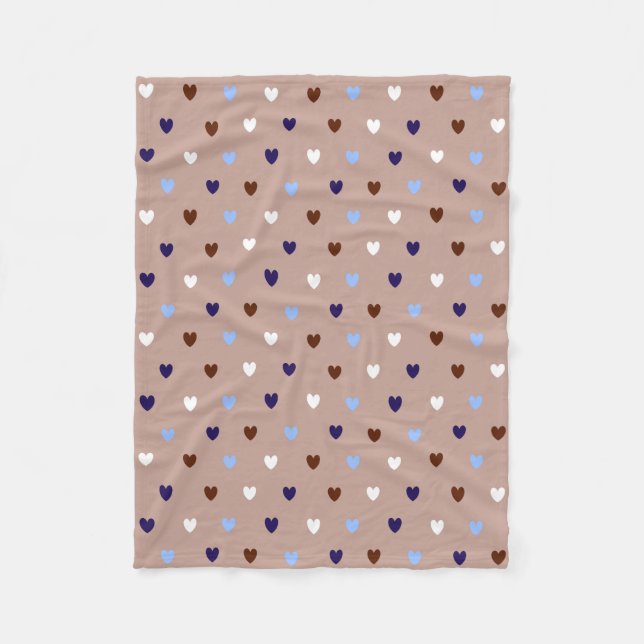 Polka hearts on pale brown fleece blanket (Front)