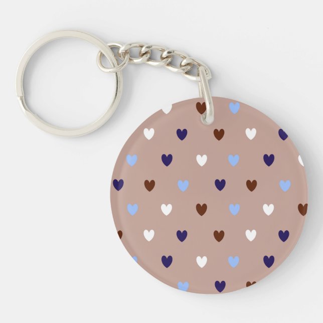 Polka hearts on pale brown key ring (Front)