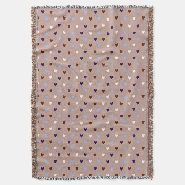 Polka hearts on pale brown throw blanket (Front Vertical)