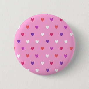 Polka hearts on pink 6 cm round badge