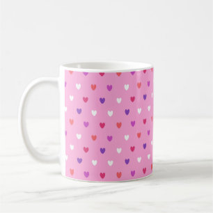 Polka hearts on pink coffee mug