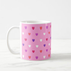 Polka hearts on pink coffee mug