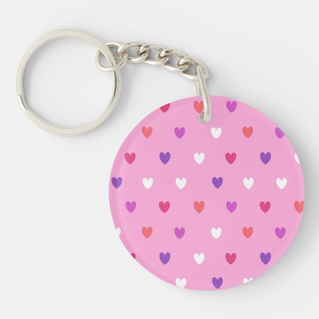Polka hearts on pink key ring (Front)