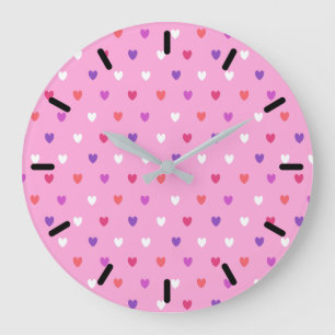 Polka hearts on pink large clock