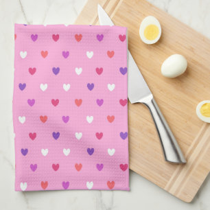 Polka hearts on pink tea towel