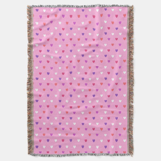 Polka hearts on pink throw blanket (Front Vertical)