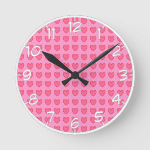 Polka Hearts Round Clock