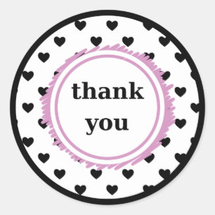 Polka Love Elegance: Thank You in Purple Sketch Classic Round Sticker