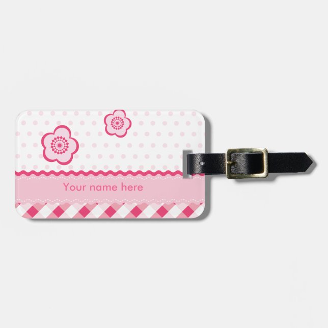Polka pink luggage tag (Front Horizontal)