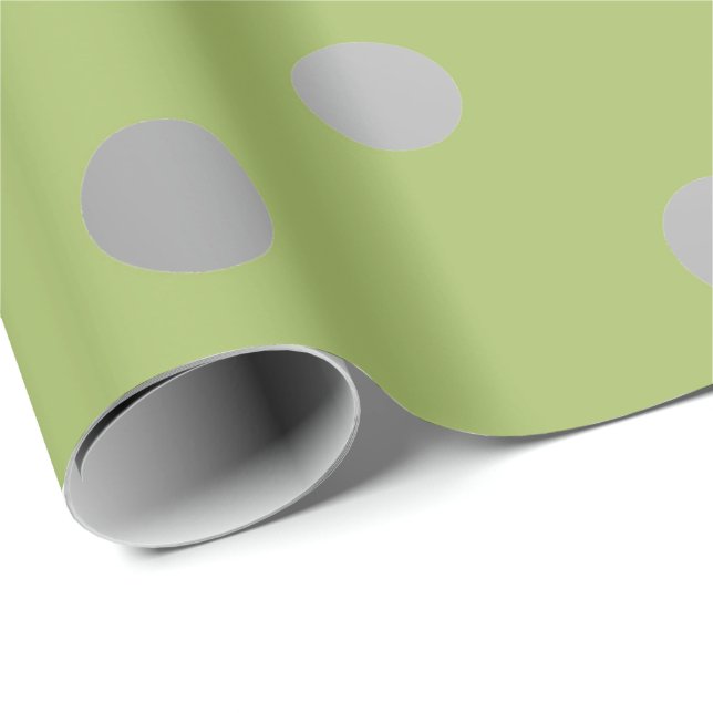 Polka Small Dots Greenly Green Pea Silver Grey Wrapping Paper (Roll Corner)