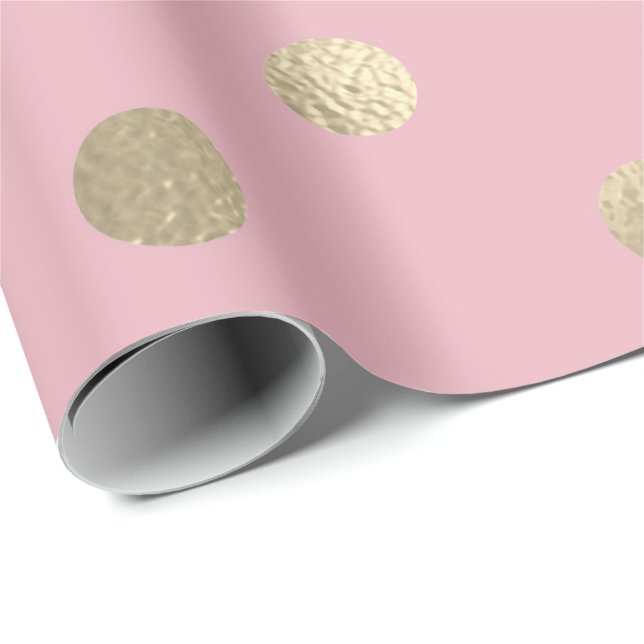 Polka Small Dots Powder Pink Pastel Foxier Gold Wrapping Paper (Roll Corner)