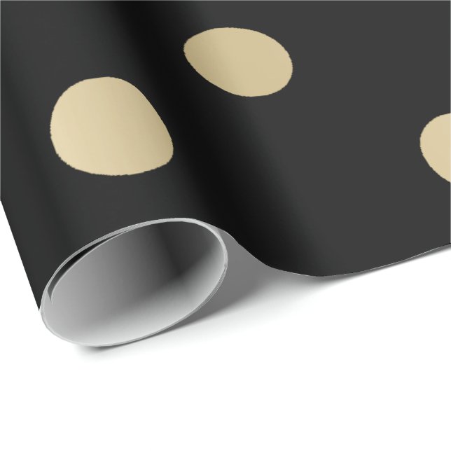 Polka Small Dots Stripes Black Sepia Faux Gold Wrapping Paper (Roll Corner)