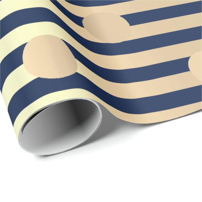 Polka Small Dots Stripes Blue Navy Foxier Gold Wrapping Paper (Roll Corner)