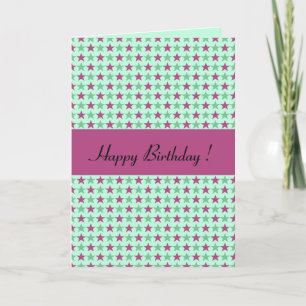 Polka stars green rose cerise, customisable text card