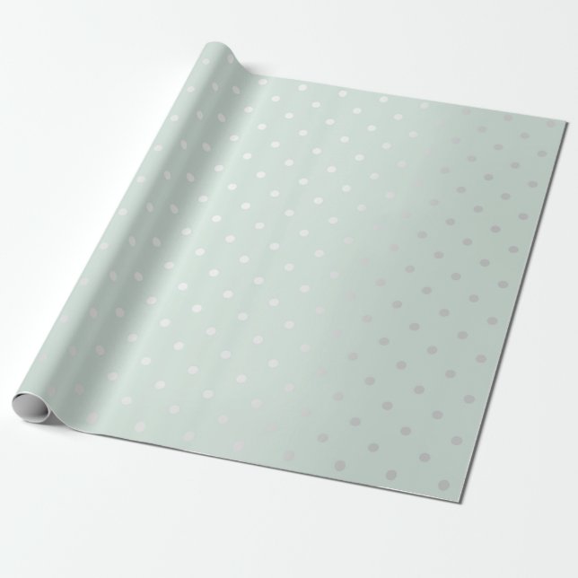 Polka Tiny Small Dots Gray Blue Pastel Aqua Wrapping Paper (Unrolled)