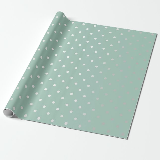 Polka Tiny Small Dots Silver Grey Mint Green Paste Wrapping Paper (Unrolled)