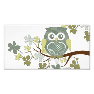Polka Tree Owl Photo Enlargement Print