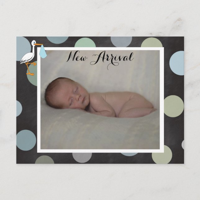 Polkadot Baby Boy Birth Announcement Postcard (Front)