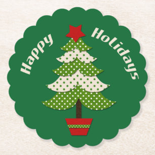 Polkadot Christmas Tree Green Paper Coaster