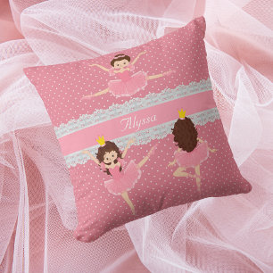 Polkadot Lace Pink Ballerina Pattern Cushion