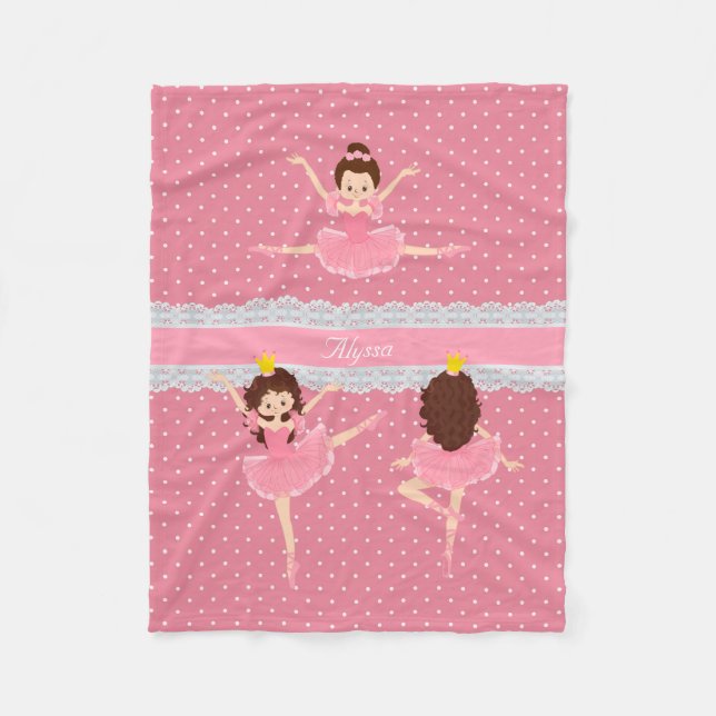Polkadot Lace Pink Ballerina Pattern Kids Fleece Blanket (Front)