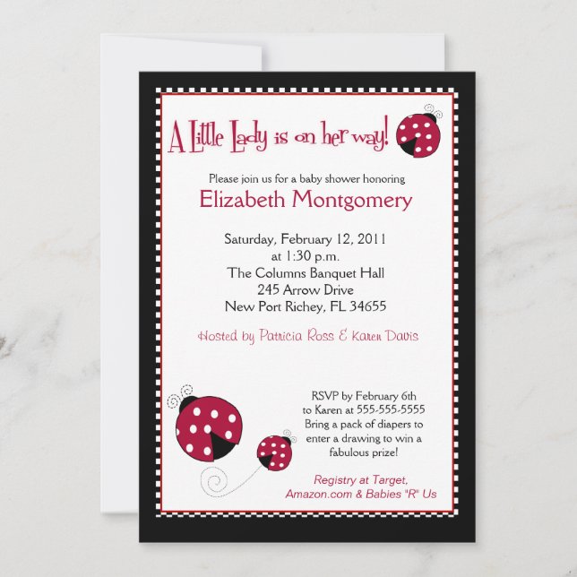 Polkadot Ladybug Baby Shower 5x7 Invitation (Front)