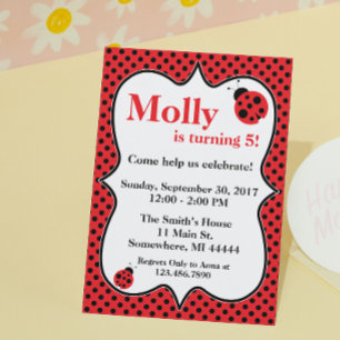Polkadot Ladybug Birthday Party Invitation