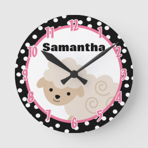 Polkadot Pink Country Farm Sheep Lamb Clock