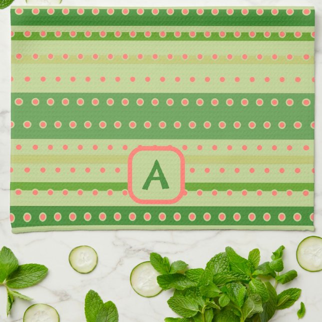 Polkadot Stripe Custom Initial Stylish Tea Towel (Creator Uploaded)