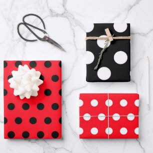 Polkadot Wrapping Papers - Red and Black Polkadots Wrapping Paper Sheet