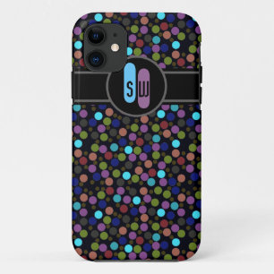polkadots, label and initials iPhone 11 case