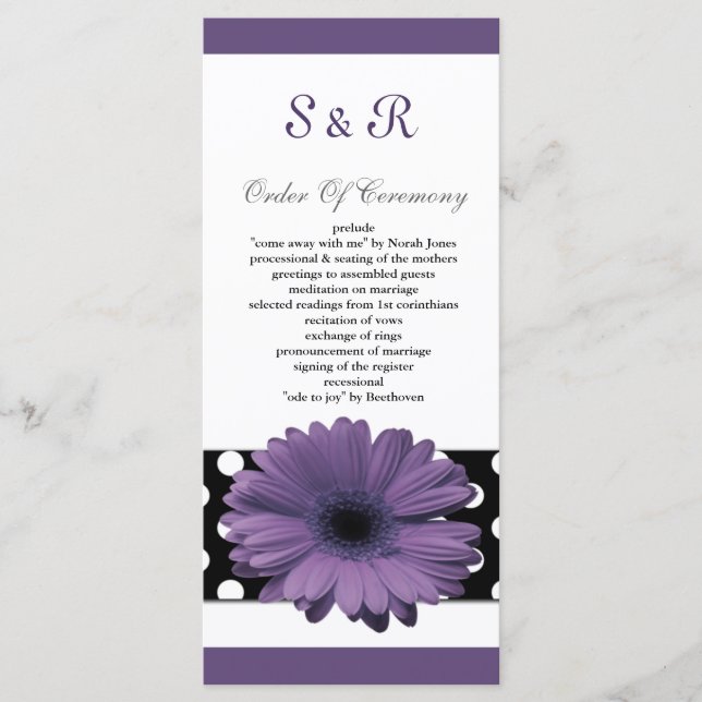 polkadots purple daisy Wedding program (Front)