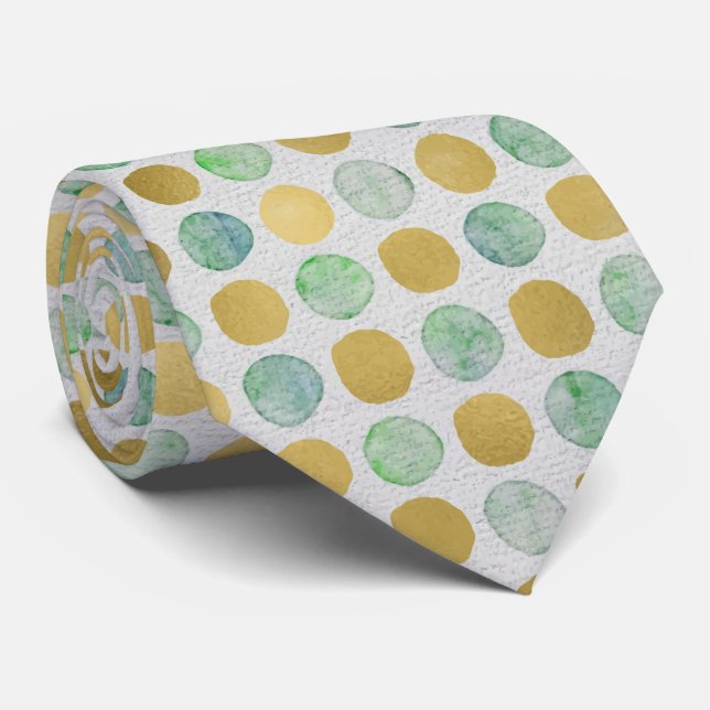 Polkadots teal gold tie (Rolled)