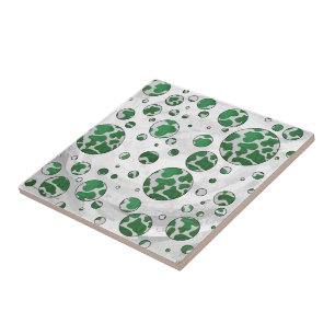 Polks Dot Cow Green and White Print Ceramic Tile