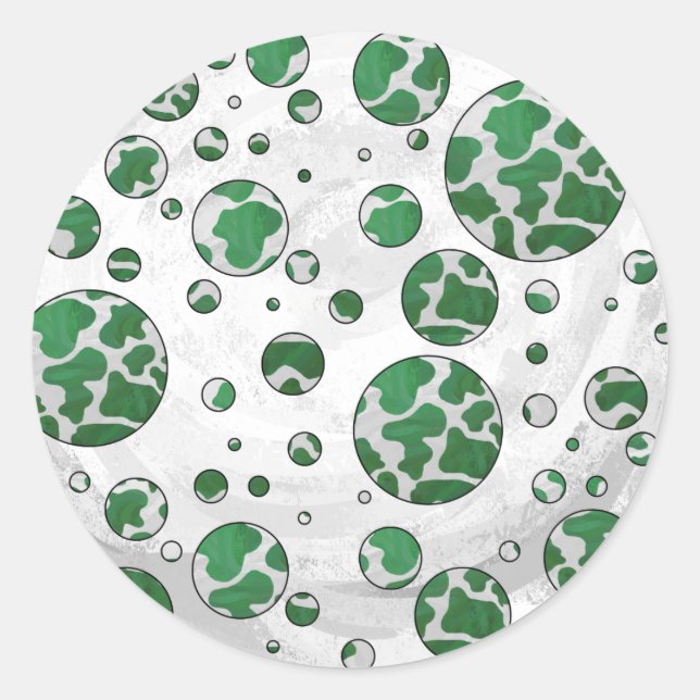Polks Dot Cow Green and White Print Classic Round Sticker (Front)
