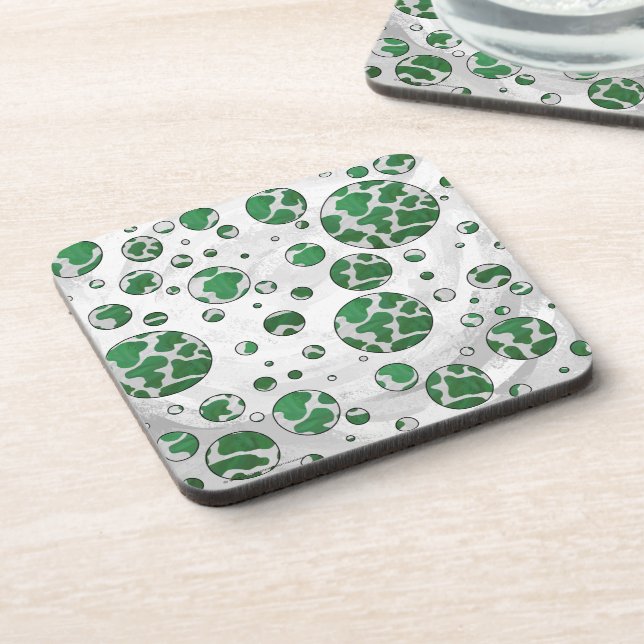 Polks Dot Cow Green and White Print Coaster (Left Side)