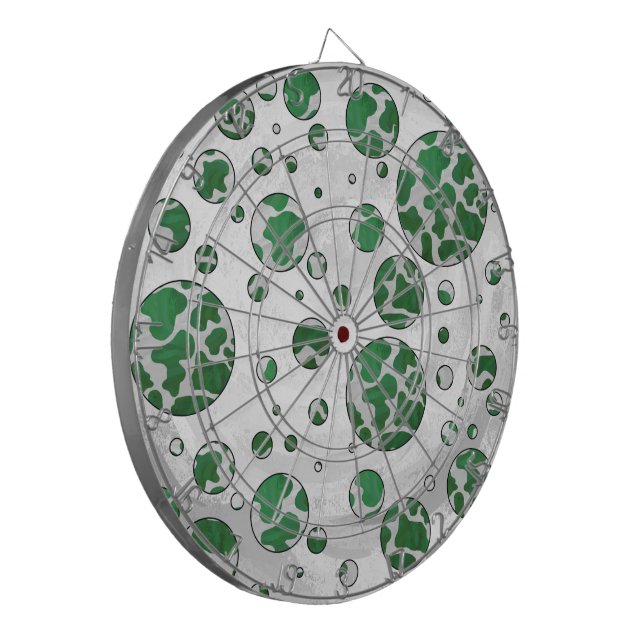 Polks Dot Cow Green and White Print Dartboard (Front Left)