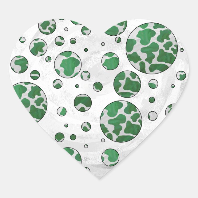Polks Dot Cow Green and White Print Heart Sticker (Front)