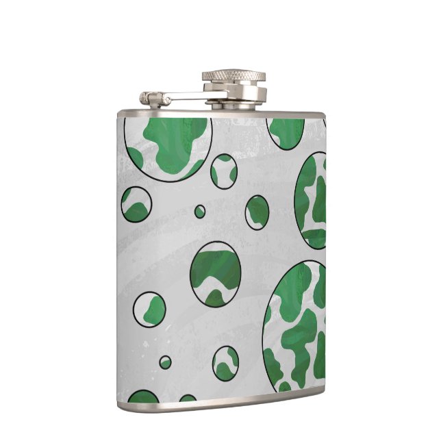 Polks Dot Cow Green and White Print Hip Flask (Right)