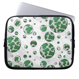 Polks Dot Cow Green and White Print Laptop Sleeve