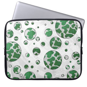 Polks Dot Cow Green and White Print Laptop Sleeve