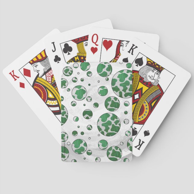 Polks Dot Cow Green and White Print Playing Cards (Back)