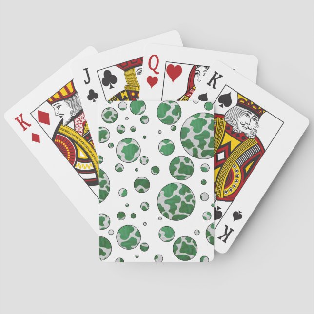 Polks Dot Cow Green and White Print Playing Cards (Back)