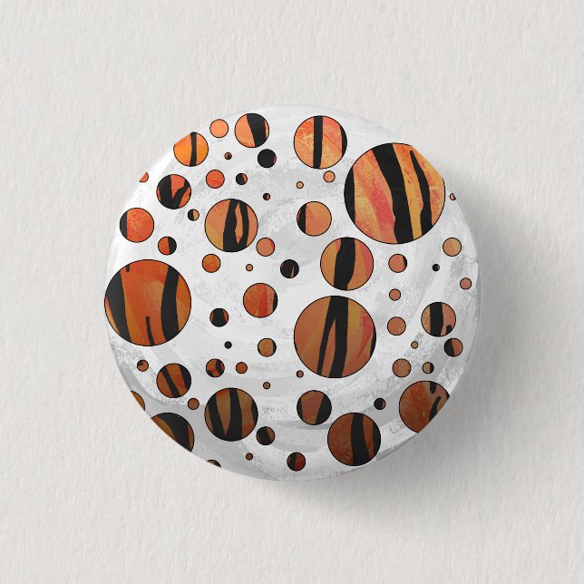 Polks Dot Tiger Hot orange and Black Print 3 Cm Round Badge (Front)