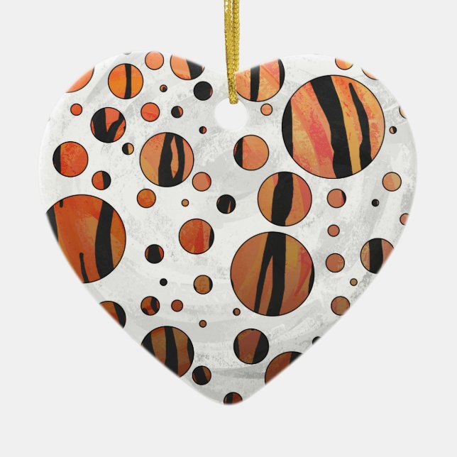 Polks Dot Tiger Hot orange and Black Print Ceramic Ornament (Front)