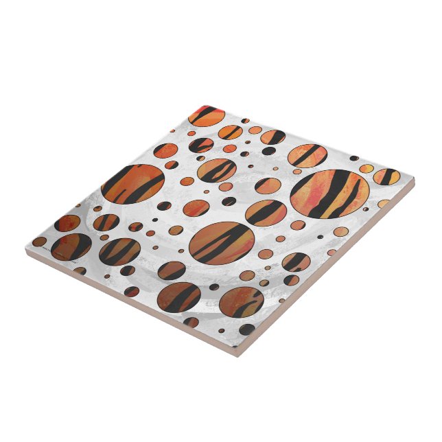 Polks Dot Tiger Hot orange and Black Print Ceramic Tile (Side)