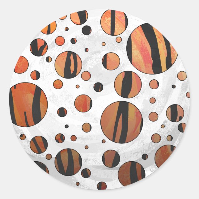 Polks Dot Tiger Hot orange and Black Print Classic Round Sticker (Front)